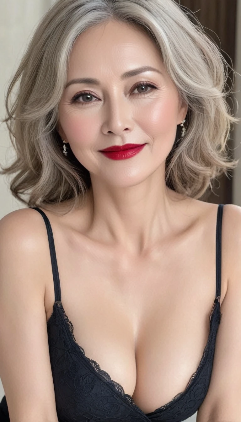 (((surreal woman)))、((very beautiful 50 year old white woman))、(((Big big cleavage)))、blonde mature、plump body shape、smile、middle-aged beauty 、Very delicate and delicate skin text、{(ancient ornate and luxurious temple)、(many torches are burning)}、red lips、fine scarlet eyes、nude body、I have a shining platinum wand、