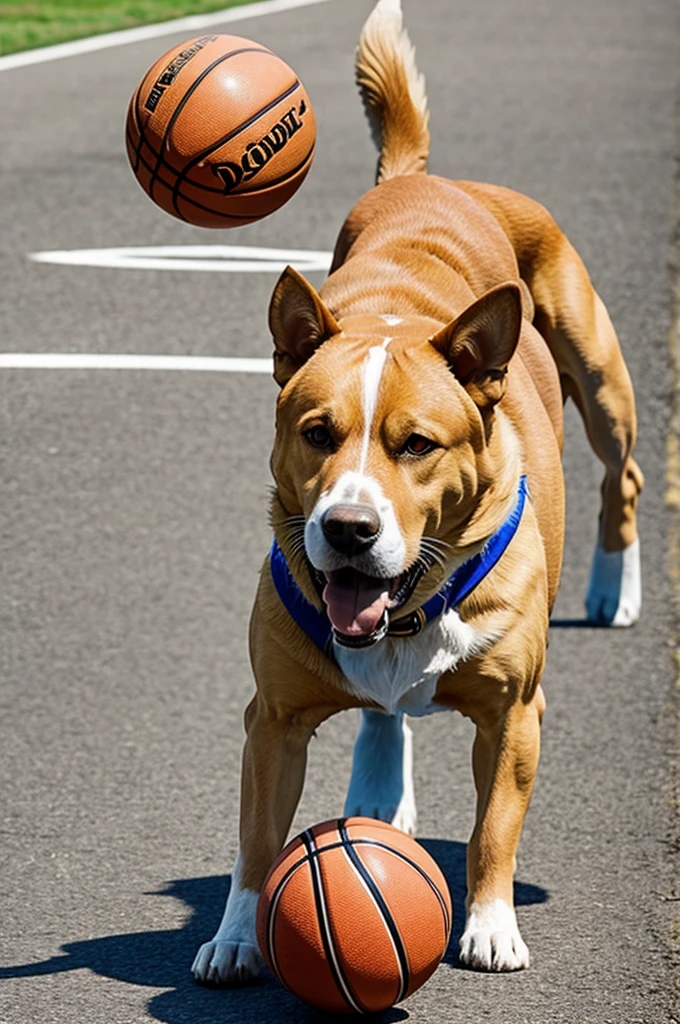 Dog dribbling a basketball 