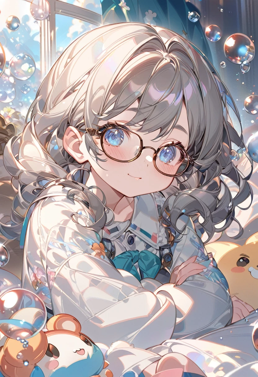anime girl leaning on bed with bubbles and bubbles in the background, anime moe artstyle, cute anime girl, anime visual of a cute girl, detailed digital anime art, splash art anime , extremely detailed artgerm, kawacy, cute art style, with glasses, cute anime girl portraits, (anime girl), pretty anime girl