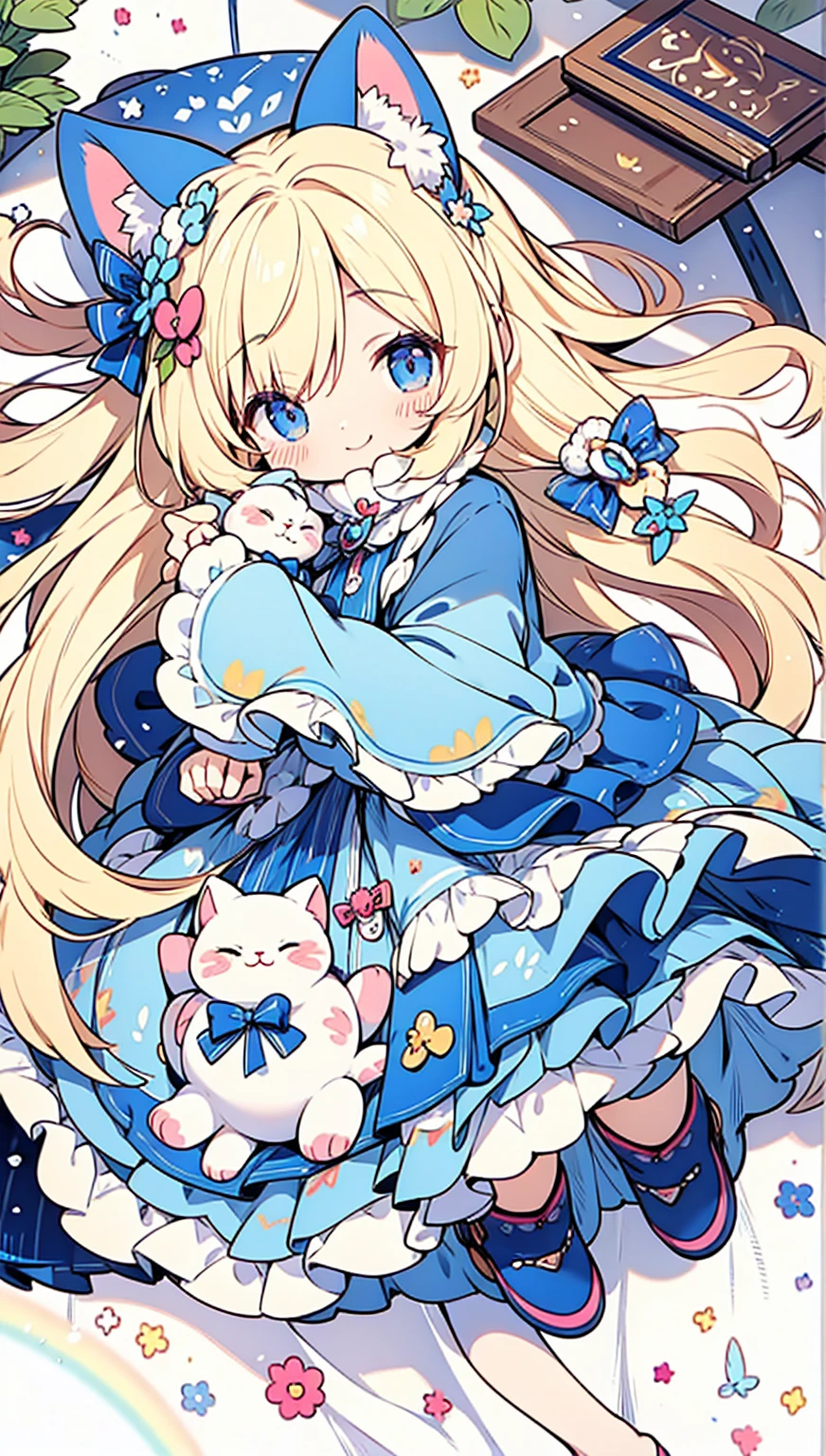 Cute Chibi Smile Cat Ears Sleeping Face Alice Rainbow Design