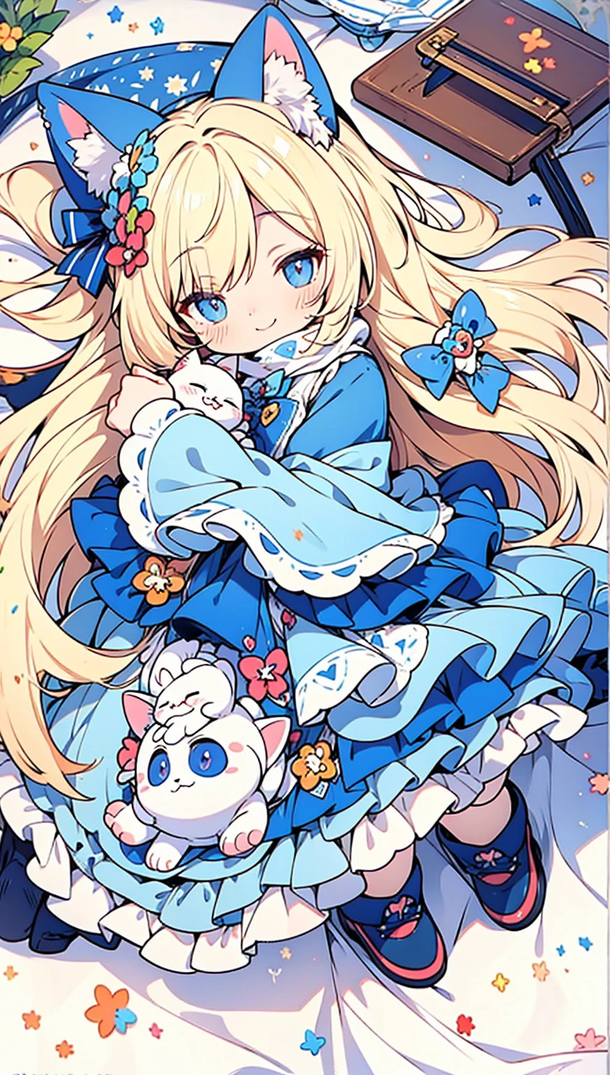 Cute Chibi Smile Cat Ears Sleeping Face Alice Rainbow Design