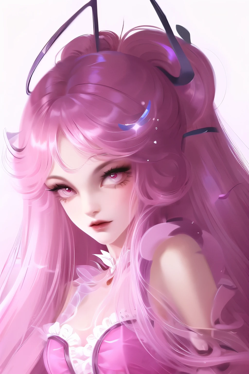 Super cute girl wearing a ta dress，Pink Hair. 8K ultra-high quality, Delicate texture, Pure white background.