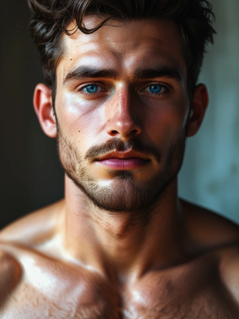score_9, score_8_above, realistic, a handsome man, chest showing, body hair, artwork, best quality, high resolution, close-up portrait, bad, Greek god, fantasy, league of legends style, beautiful figure painting, bright light , Amazing composition, front view , hdr, volumetric lighting, ultra quality, elegant, highly detailed
