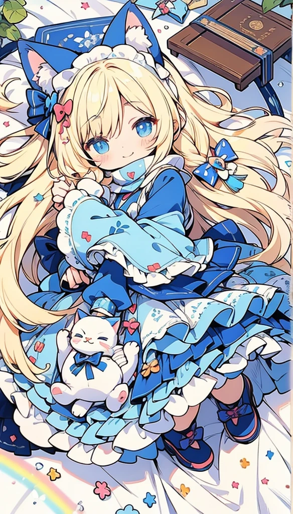 Cute Chibi Smile Cat Ears Sleeping Face Alice Rainbow Design