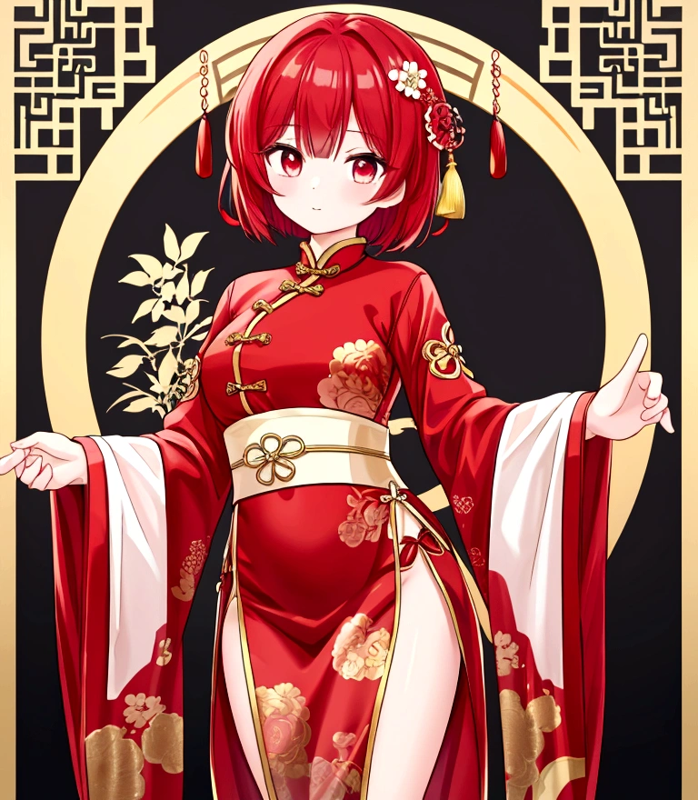Show your whole body and shine,wallpaper,Red hair short cut、Chinese clothing、Luxury Palace、One girl