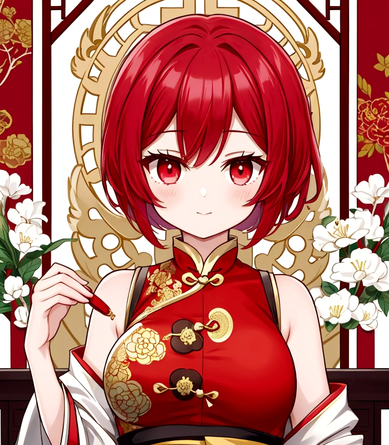 Show your whole body and shine,wallpaper,Red hair short cut、Chinese clothing、Luxury Palace、One girl
