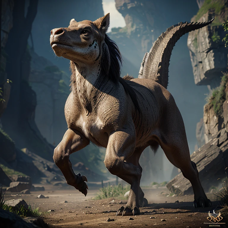 Fantasy style images of a prehistoric animal