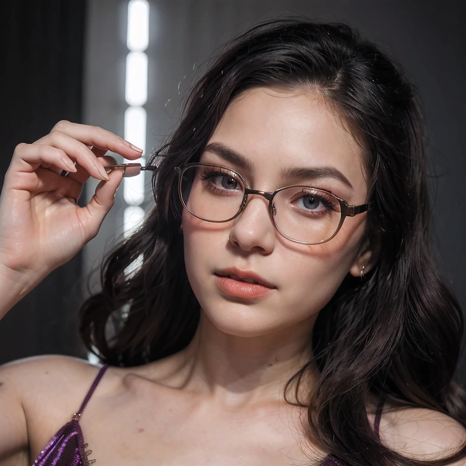 Purple Powder Queen, wear glasses