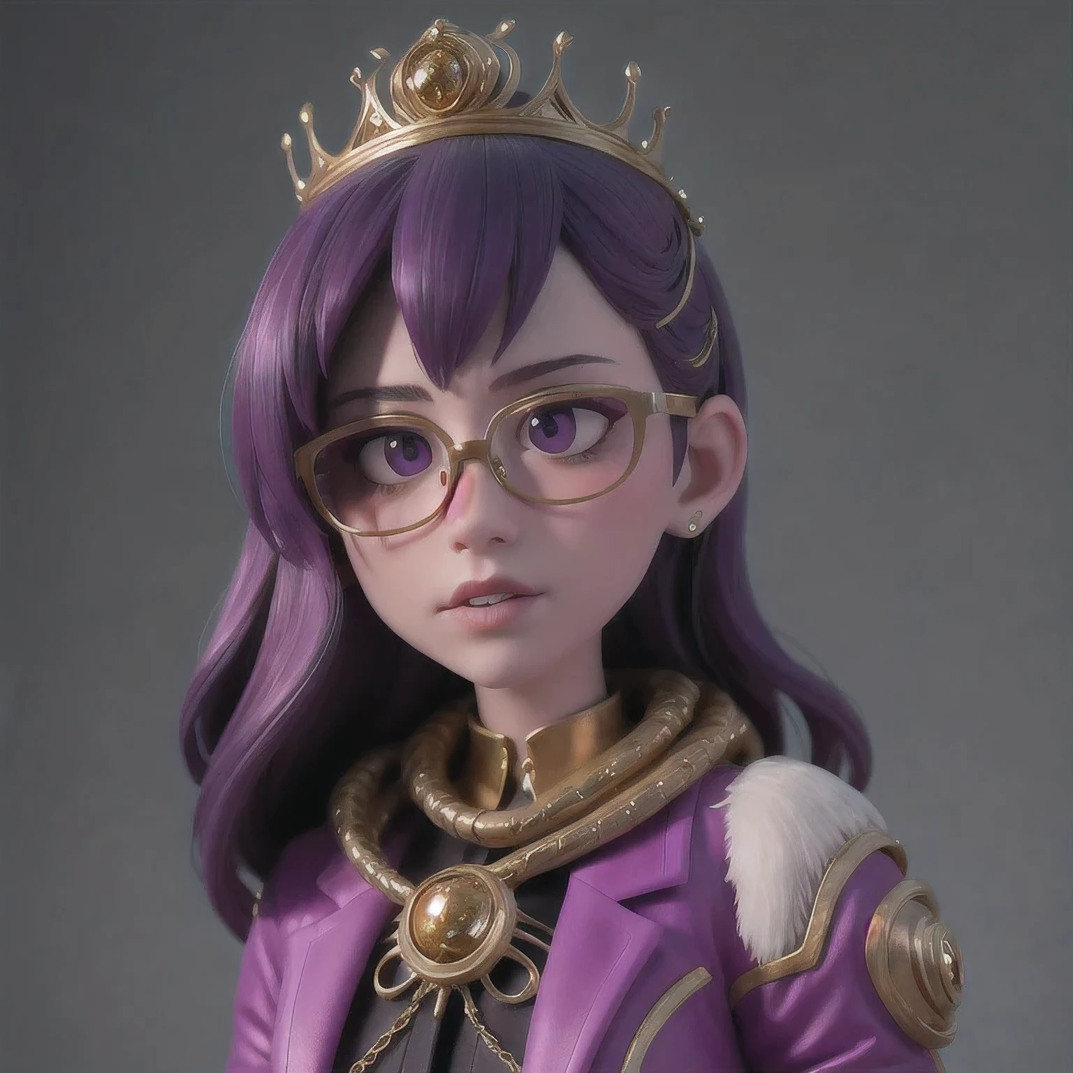 Purple Powder Queen, wear glasses