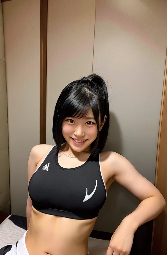 (vulgar),Just the right kind of 15-year-old japanese、black Hair Color,seductive grin smug,close mouths,blond hiar,sports bra,big nipple