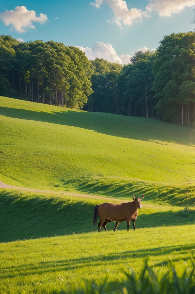 ox,
break (masterpiece, Highest quality:1.2), Outdoor, nature, forest, loose, Grass, tall Grass, detailed Grass, plant, Day, cloud,