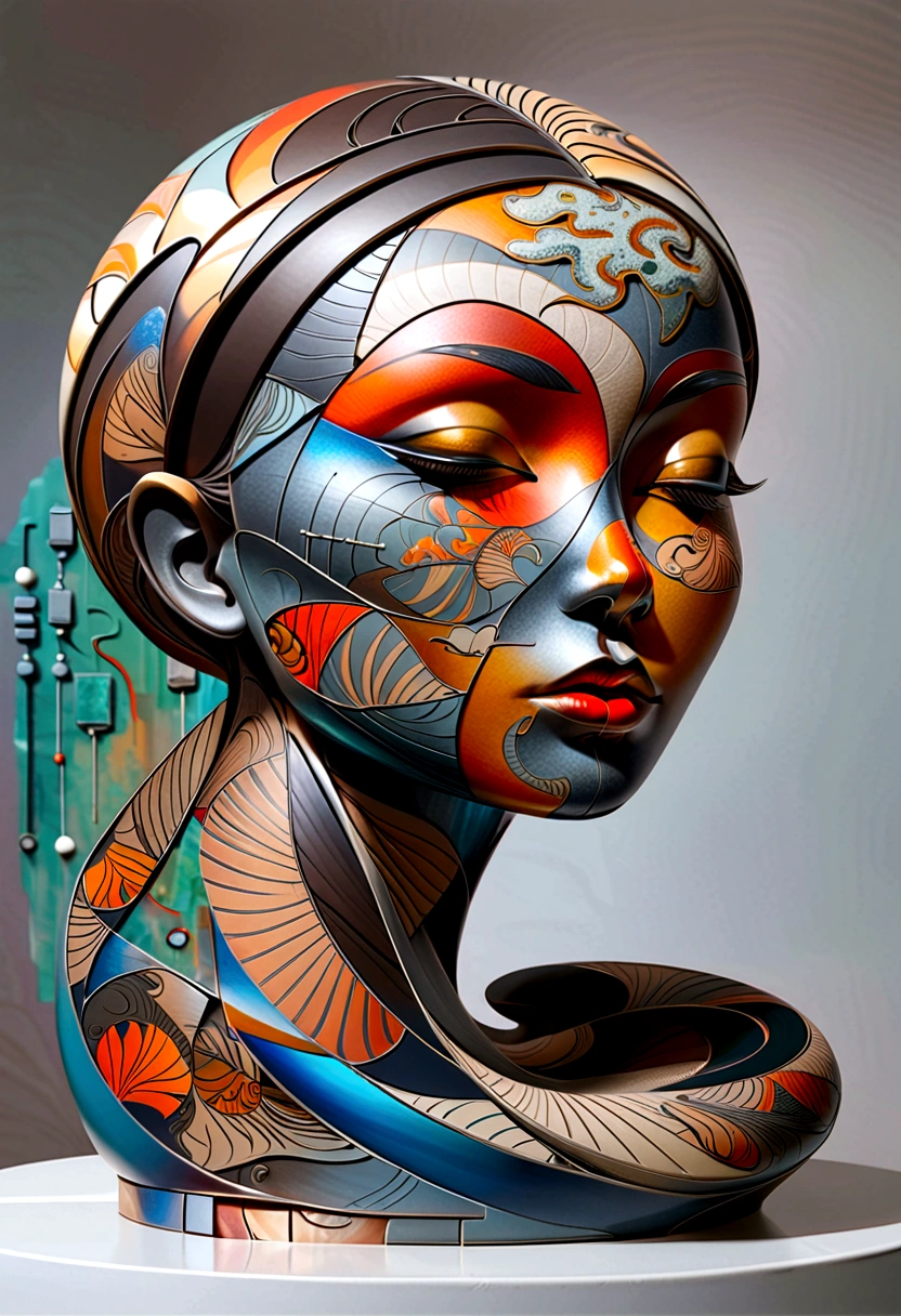 abstract sculpture ,Young woman(Thai style)half body,abstract art,Surreal