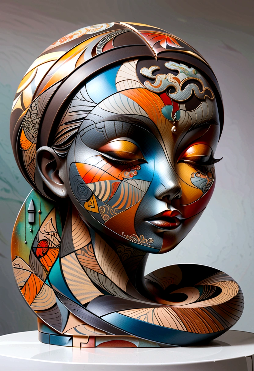 abstract sculpture ,Young woman(Thai style)half body,abstract art,Surreal