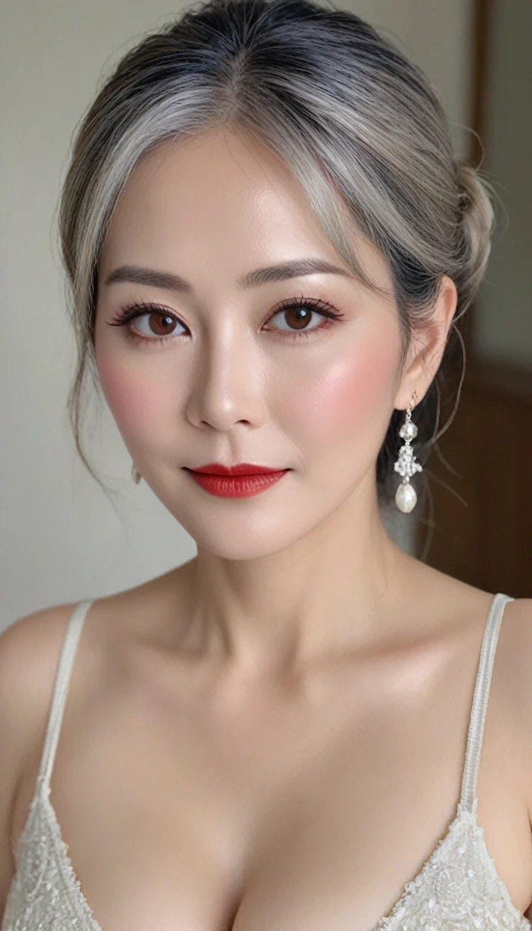 (((surreal woman)))、((very beautiful 50 year old naked woman))、(((Big big cleavage)))、blonde mature、plump body shape、smile、middle-aged beauty 、Very delicate and delicate skin text、{(ancient ornate and luxurious temple)、(many torches are burning)}、red lips、fine scarlet eyes、nude body、I have a shining platinum wand、hair bun, full detailed zoom,16k ultra