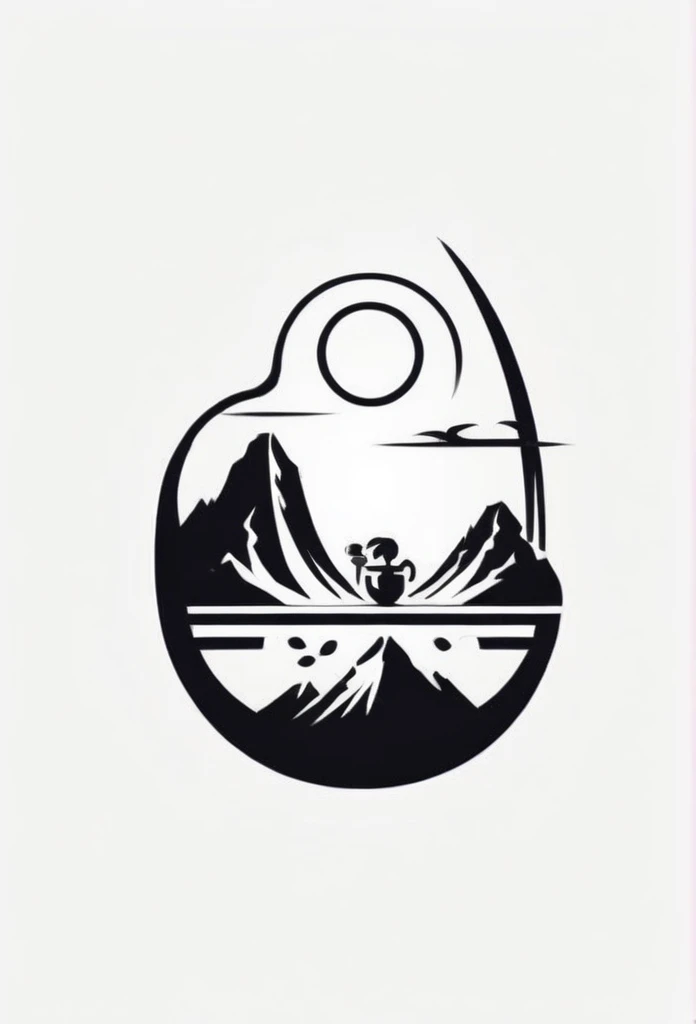 Mountains in Japan々Located deep in the mountains、A stylish dining bar logo with a distorted leaf logo、Two cute little fairies having drinks at a bar. A cool design with depth and naturalness. Chic and modern design. Monotone background, pure white.