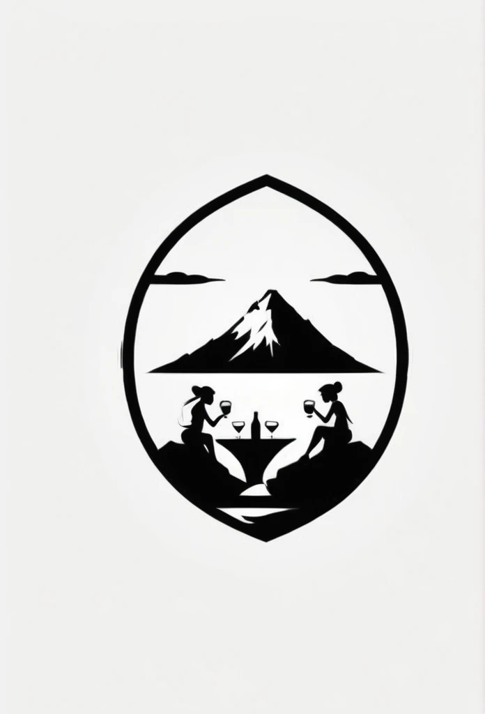 Mountains in Japan々Located deep in the mountains、A stylish dining bar logo with a distorted leaf logo、Two cute little fairies having drinks at a bar. A cool design with depth and naturalness. Chic and modern design. Monotone background, pure white.