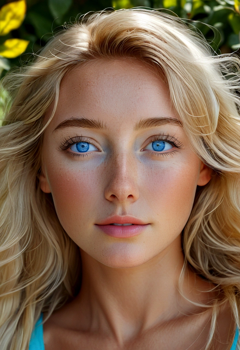 blonde blue eyes real quality in the garden sunbathing