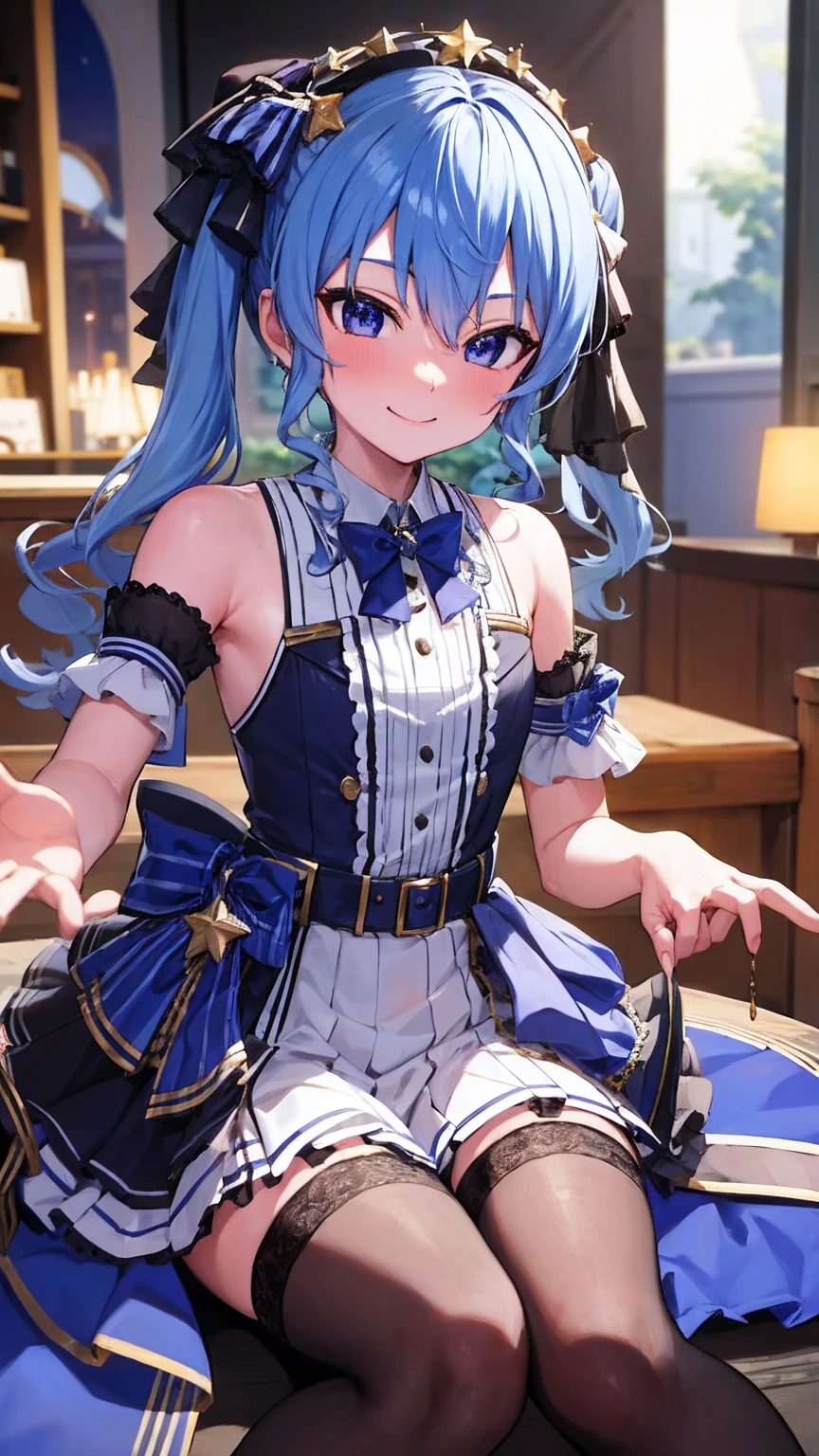 Hololive_Hoshimachi Suisei_Fantasy_Blue Stockings_Shortcuts_Idol_Star of the rough_Stella Stella_a handsome guy_delivery_Virtual YouTuber_smile_date_Cafe