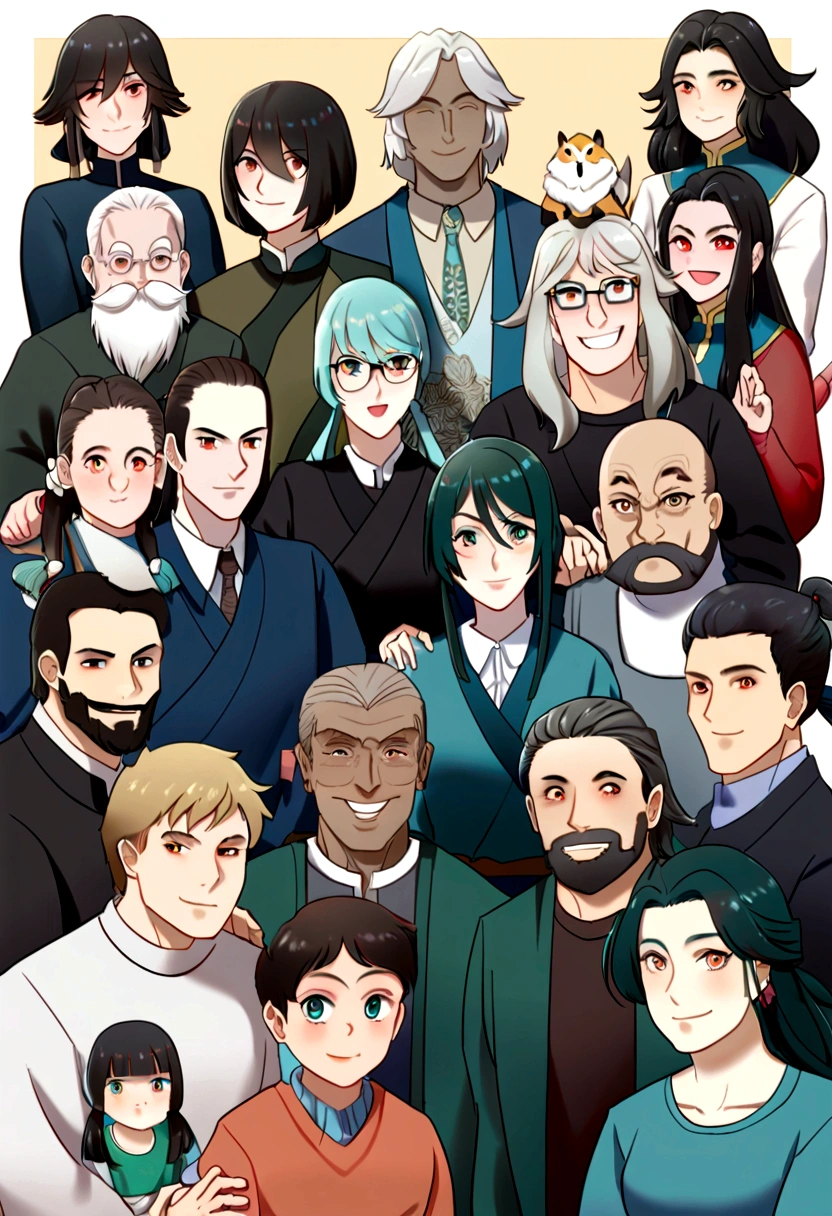 a group of people take a family potrait, with a , ruan jia and brom, Ruan Jia and Fenghua Zhong, He is! about 3 0 years old, 4 0 years old man, yiqiang and shurakrgt, he is 3 5 years old, lee griggs and jason chan