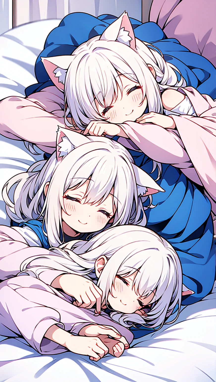 Cute Chibi Smile Cat Ears Sleeping Face Alice　Rainbow Design