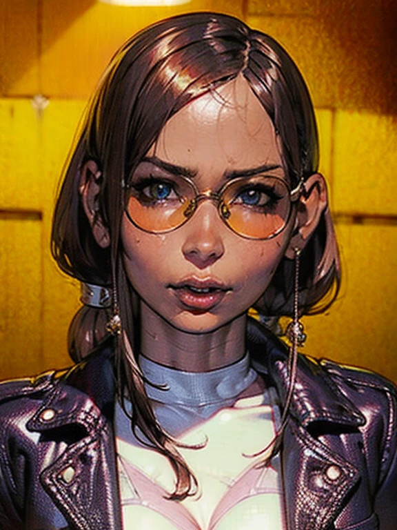 a woman wearing a leather jacket with studs, large sunglasses, dreadlocks, dark skin, beautiful detailed eyes, beautiful detailed lips, extremely detailed eyes and face, long eyelashes, portrait, cinematic lighting, dramatic color palette, hyperrealistic, 8k, photorealistic, high quality, masterpiece