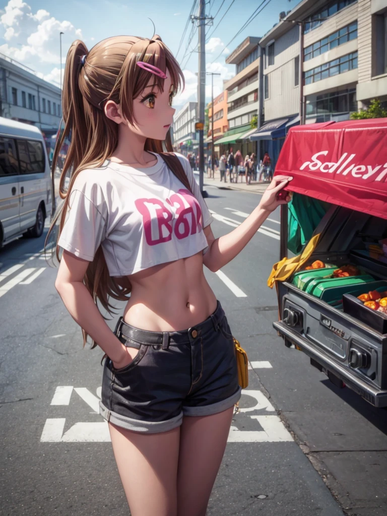 Girl, 16 years old, croptop, navel shown, street background