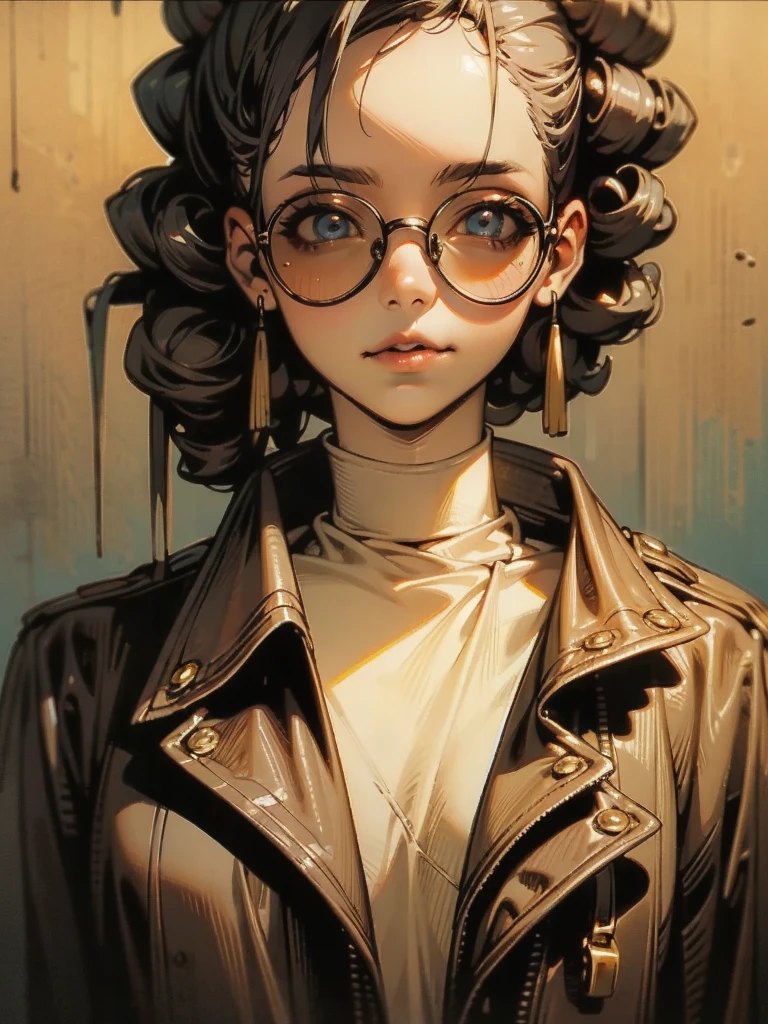 a woman wearing a leather jacket with studs, large sunglasses, dreadlocks, dark skin, beautiful detailed eyes, beautiful detailed lips, extremely detailed eyes and face, long eyelashes, portrait, cinematic lighting, dramatic color palette, hyperrealistic, 8k, photorealistic, high quality, masterpiece
