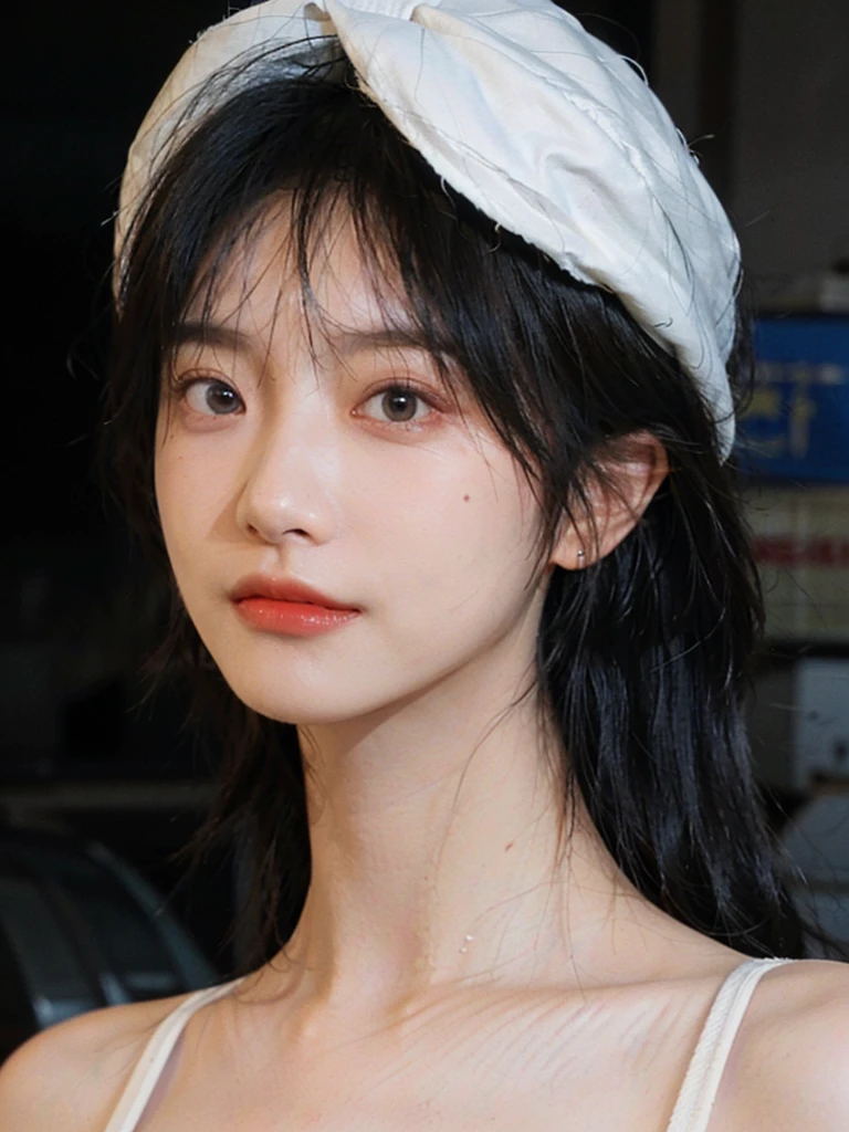 Temperament girl, delicate facial features, bangs, brown ponytail, messy hair, hair is very realistic, wearing a white shirt with short sleeves, the background is the sky, sea view, Du Qiong, exquisite makeup, light red lips, big eyes, double eyelids, black holes, bright eyes, symmetrical face, face is very real, meticulously portrayed the girl's face, blush, super high appearance, looking at the audience, very realistic skin, skin oil reflection, artwork, clothes with real fabric texture, realistic painting, film style, Photography level, ray tracing, realistic light and shadow effects, realism, masterpiece, just like the top photography effect, 8K