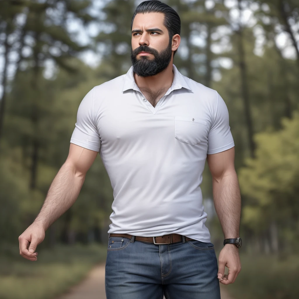 a confident man with a thick beard and aviator sunglasses, standing in a snowy forest, wearing a stylish plaid flannel shirt over a white t-shirt and dark jeans, tall snow-covered pine trees, moody cloudy sky, hands in pockets, calm and composed demeanor, (best quality,4k,8k,highres,masterpiece:1.2),ultra-detailed,(realistic,photorealistic,photo-realistic:1.37),HRD,UHD,studio lighting,ultra-fine painting,sharp focus,physically-based rendering,extreme detail description,professional,vivid colors,bokeh,portrait photography