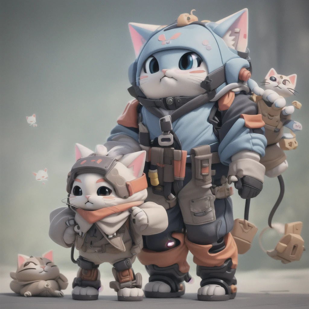 Reel Mech, a boy cyborg wearing a cat headgear, (((knolling)))