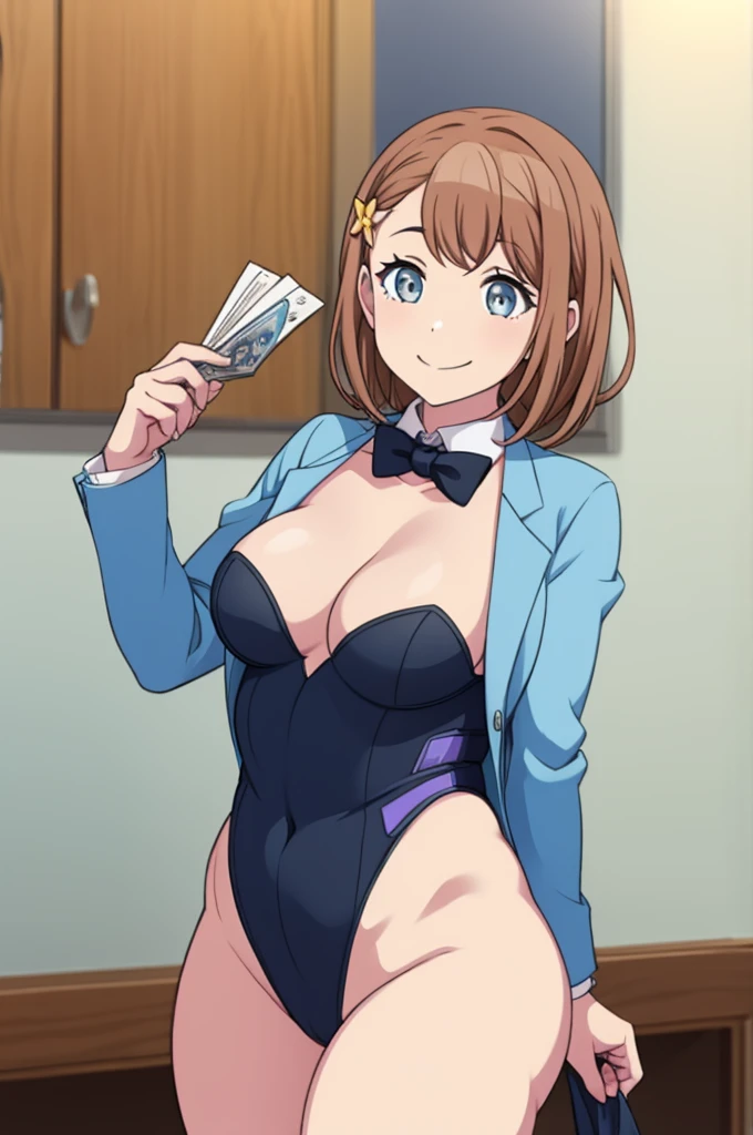 minori3rd, medium breasts, solo, magician, tuxedo, leotard, smile,Chubby