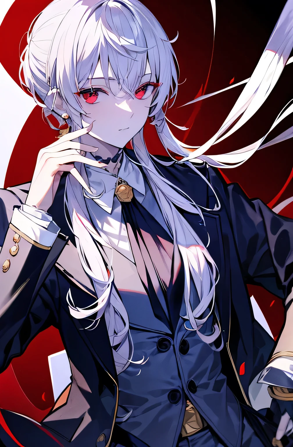 high resolution、beautiful、White hair, red eyes, handsome in a suit, assassin, pale skin, good ears