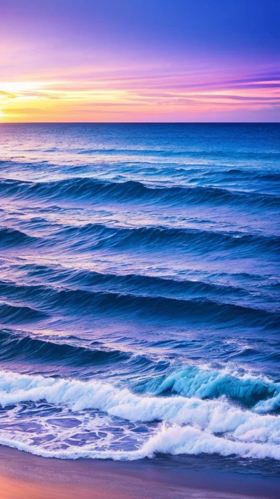 a purple and blue sunset over the ocean with waves, beautiful vibrant colors, beautiful colors, stunning colors, gorgeous colors, magical colours and atmosphere, breathtaking colors, amazing colors, magical colors and atmosphere, beautiful colours, vividly beautiful colors, amazing colours, moody beautiful colors, dreamy colors, beautiful colorful, very vibrant colors, colorful glow, vibrant moody colors, สาวสวย, เล่นน้ำในทะเล, ใส่บิกินี่สีทอง,