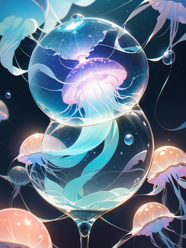 ((inside a big glass ball))(underwater) (floating bubbles) Under the sea ((fantastic starry sky )) (jellyfish) (Healing)((little))