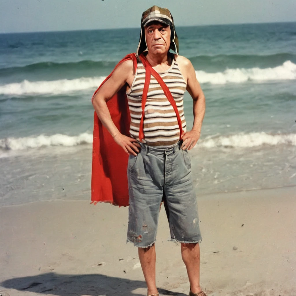 portrait photo of (ChavesdoOito) in a beach superman suit