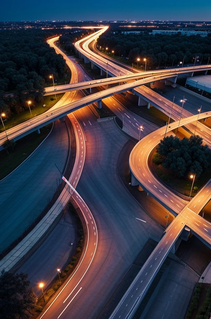 Draw me a highway intersection during night time. Art style should be a cartoonish.