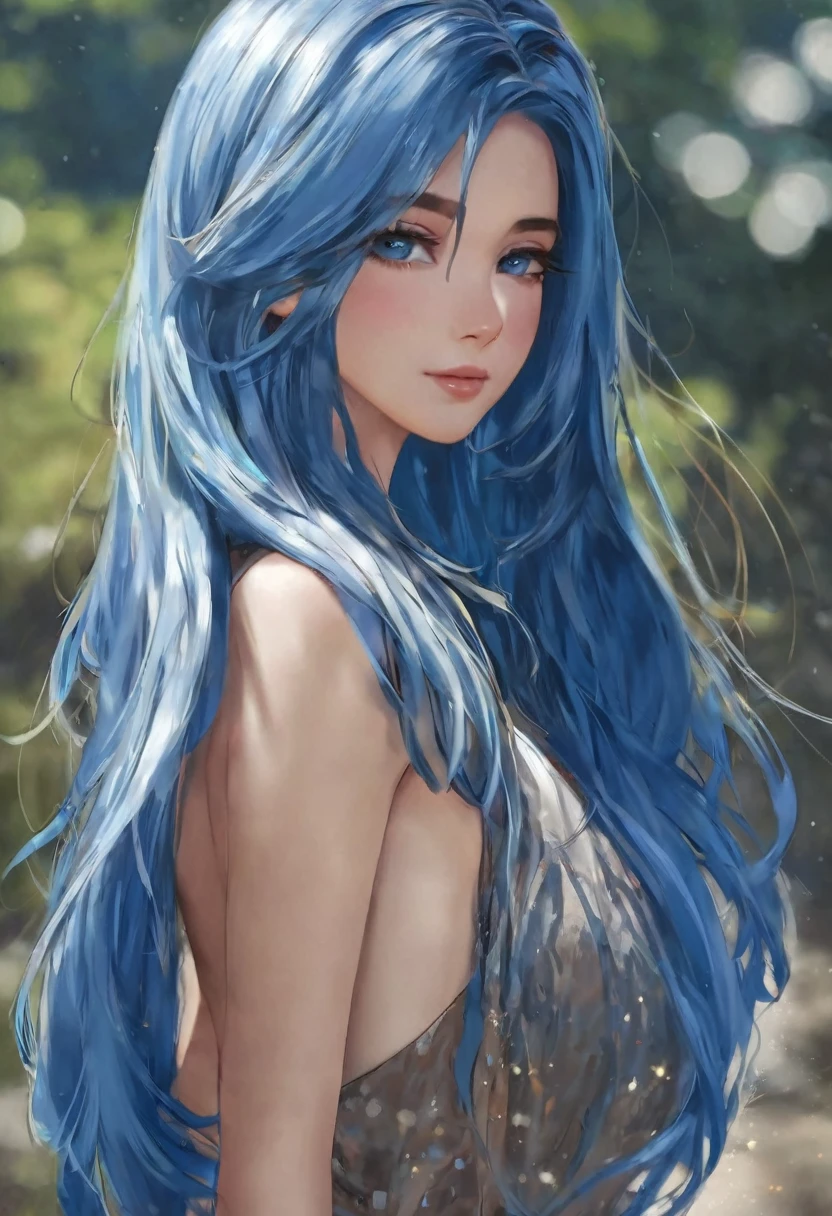 Best quality sexy girl long blue hair