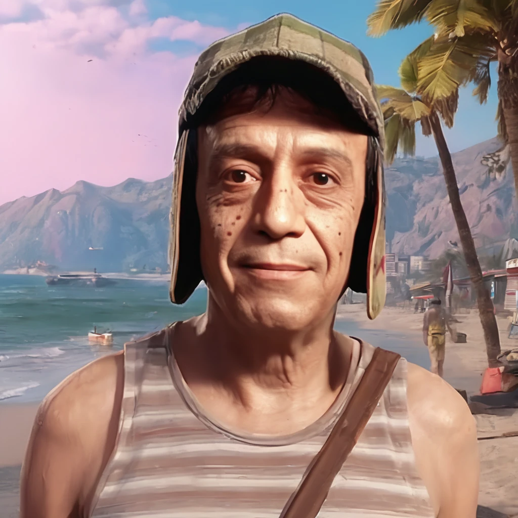 portrait photo of (ChavesdoOito cyberpunk 2077 8k hd 4k detailed ) in a beach 