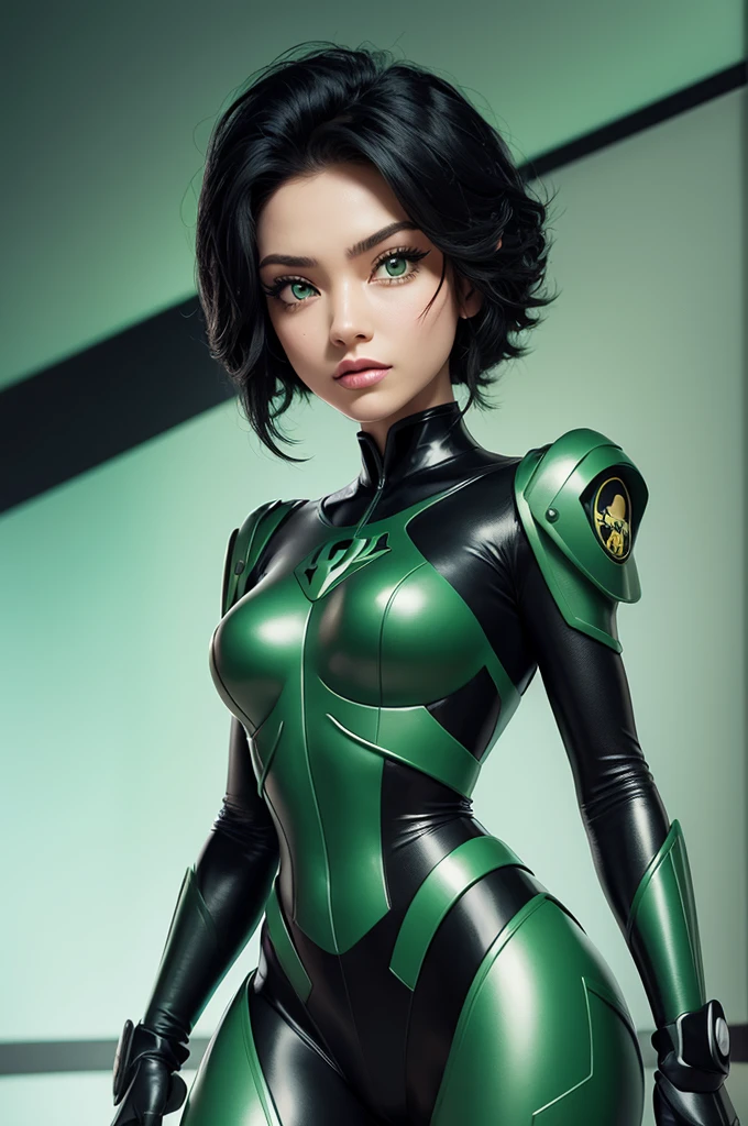 (Disney Pixar Cartoon) black, cabelo preto com mecha verde, greeneyes, Brazilian army uniform
