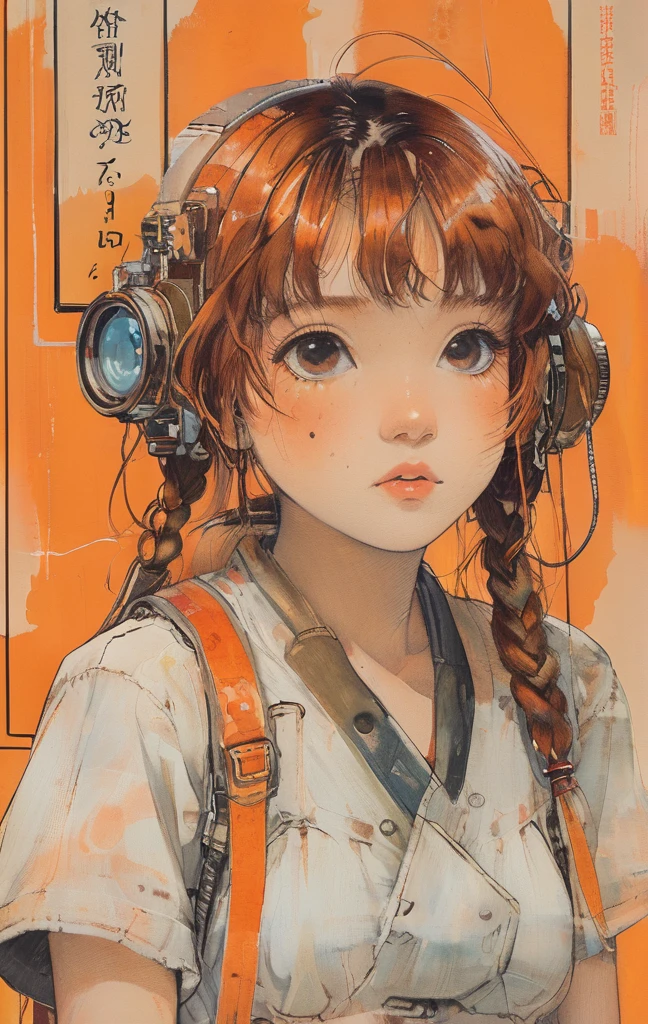 (realistic:1.1),ghibli ,anime ,(en girl ,1girl ),,lip, Laplap,Fiberglass, fluorescent orange gradient background, Rust hair,Blunt bangs hair, Asian ,, (masterpiece,best quality,niji style)