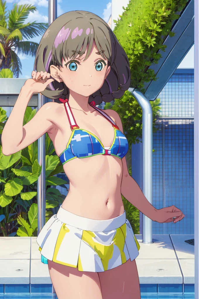(((pixel-perfect, detail-perfect))), solo, 1girl, Keke tang, normal face, pool, bikini, armpit, medium filesize, ultra High Qality