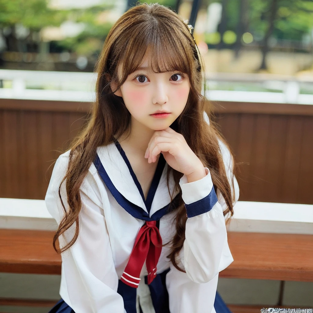 masterpiece, Bokeh, (Beautiful Face), (Detailed face), (Perfect hands:1.2),(Japanese Idols:1.6), (school uniform:1.3), (construction site:1.3), (Blushed:1.3), (Plump breasts:1.2), (squat:1.2), (From below:1.5), alone, Anatomically correct,