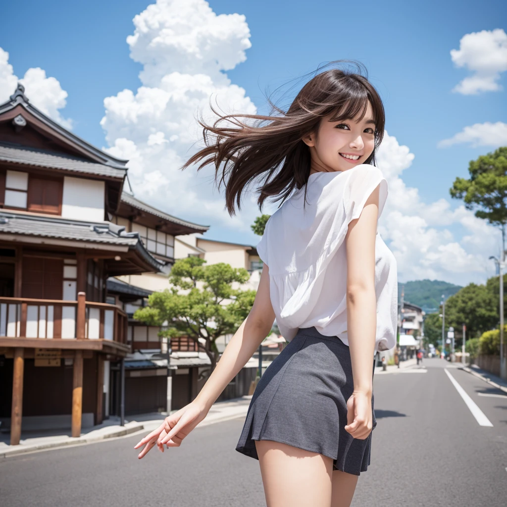 high resolution、4K、Japanese women、Beauty、Your smile is cute、Great style、OL style、Short skirt、A strong wind blows up my skirt