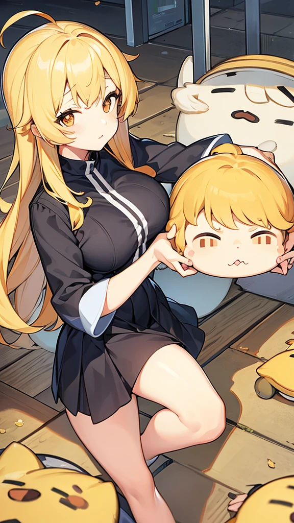 Showing off her whole body Cute Baby face Big breasts Honey blonde hair Orange eyes Angel