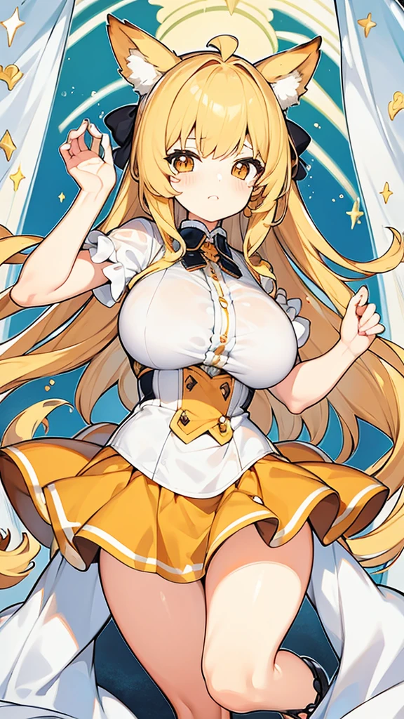 ,tokitanikoruri, blonde hair, long hair, ribbon. twintails, brown eyes,, large breasts, live stage, solo, nipple