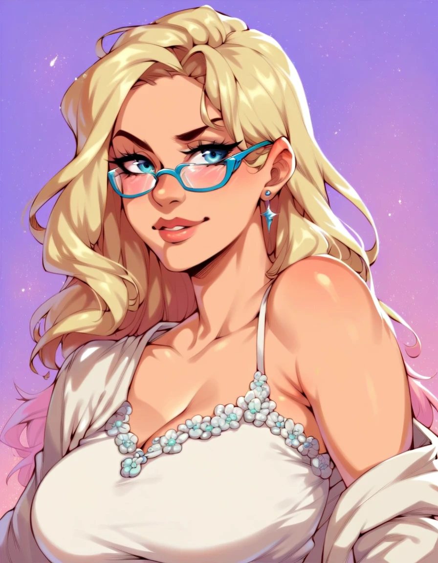 score_9, score_8_up, score_7_up, score_6_up, source_cartoon, Sexy Woman, white tunic, glasses