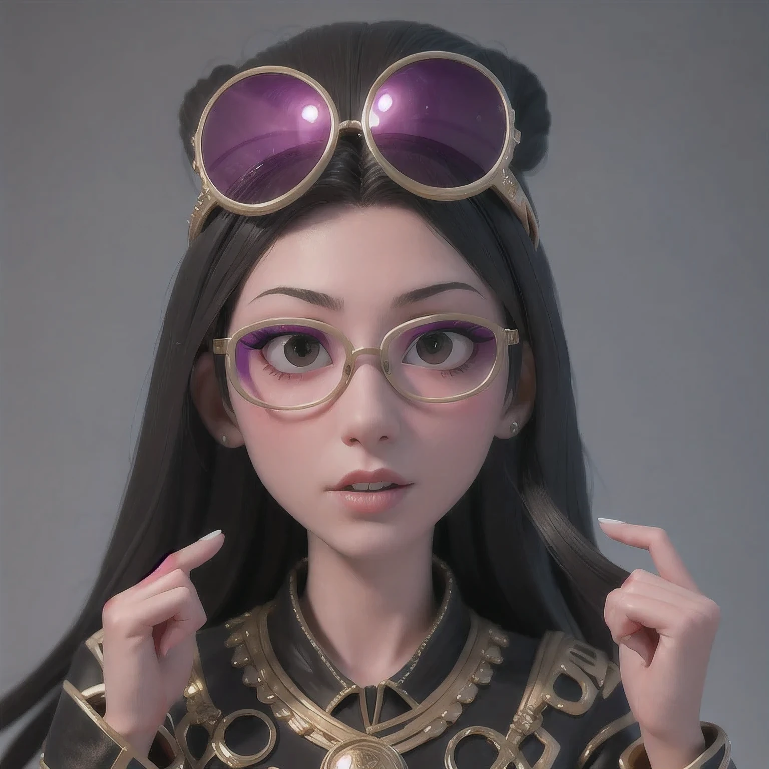 Purple Powder Queen,  wear glasses