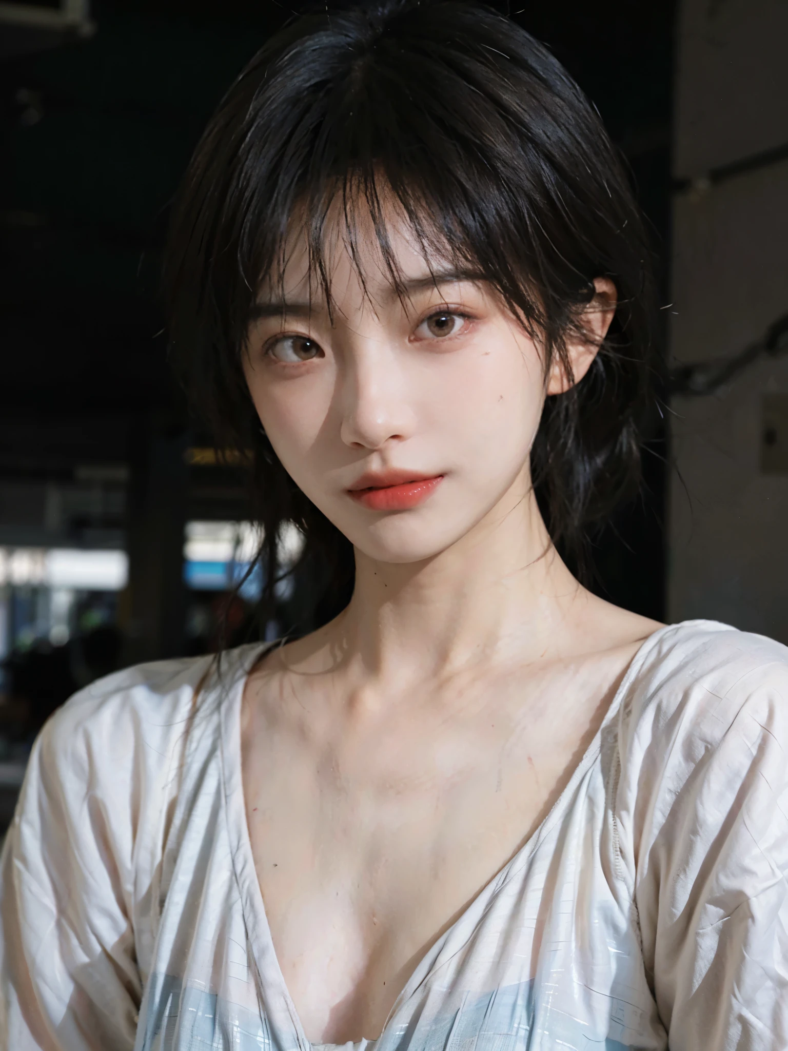 (Skin details:1.4), (smooth skin textures:1.3), （Upper body：1.4），（Upper Body：1.3）Lipstick, background, earrings, serene, calm, Sportswear，(Realistic and detailed eyes：1.2）, Natural skin texture, Realistic facial details, Soft dramatic lighting, Vivid details, 35 mm film, outdoor, (Photo Practical:1.4), (hyper Practical:1.4), (Practical:1.3), (Smoother lighting:1.05), (Improve lighting quality:0.9), (Highest quality real skin textures:1.4), Exquisite eyes, Delicate face, Close-up of face, (Enhance the beauty of skin texture:1.1), Hair details,normal body ratio, short hair, Moles under the eyes, A faint smile,Portrait Photography, Depth of Field, Bokeh, Surrealism, Ray Tracing, (Portrait Photography:1.1), Surrealism, High Detail, Chiaroscuro, Ray Tracing, reflected light, Ultra HD, Ultra HD, masterpiece, Textured Skin, Super Detail, High Detail, high quality, best quality