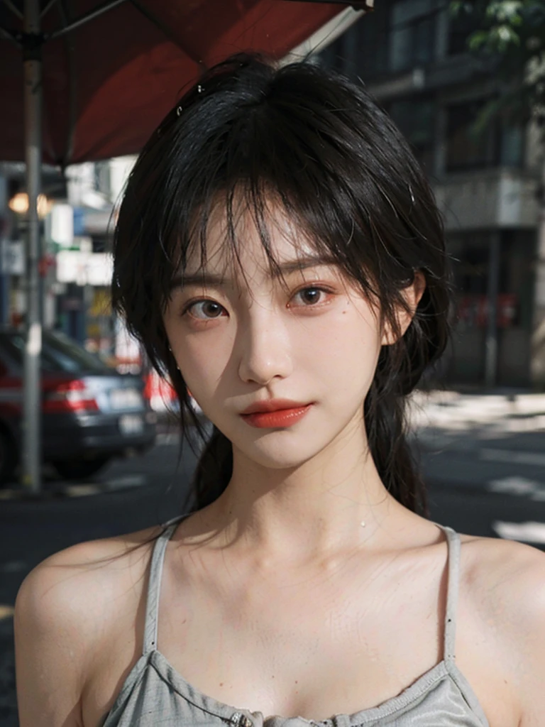 (Skin details:1.4), (smooth skin textures:1.3), （Upper body：1.4），（Upper Body：1.3）Lipstick, background, earrings, serene, calm, (Sportswear:1.3)，(Realistic and detailed eyes：1.2）, Natural skin texture, Realistic facial details, Soft dramatic lighting, Vivid details, 35 mm film, outdoor, (Photo Practical:1.4), (hyper Practical:1.4), (Practical:1.3), (Smoother lighting:1.05), (Improve lighting quality:0.9), (Highest quality real skin textures:1.4), Exquisite eyes, Delicate face, Close-up of face, (Enhance the beauty of skin texture:1.1), Hair details,normal body ratio, short hair, Moles under the eyes, A faint smile,Portrait Photography, Depth of Field, Bokeh, Surrealism, Ray Tracing, (Portrait Photography:1.1), Surrealism, High Detail, Chiaroscuro, Ray Tracing, reflected light, Ultra HD, Ultra HD, masterpiece, Textured Skin, Super Detail, High Detail, high quality, best quality