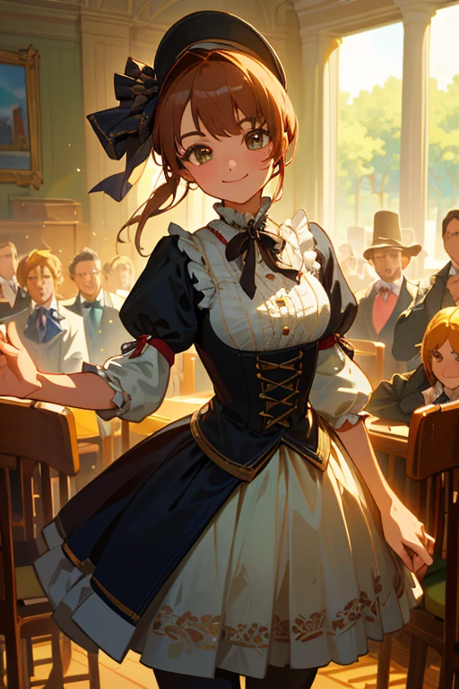 ((masterpiece,Highest quality, become close)), Cowboy Shot, (1 Girl:1.2), alone, (Captivating smile:1.3), chest, Are standing, Looking at the audience, Victorian dress